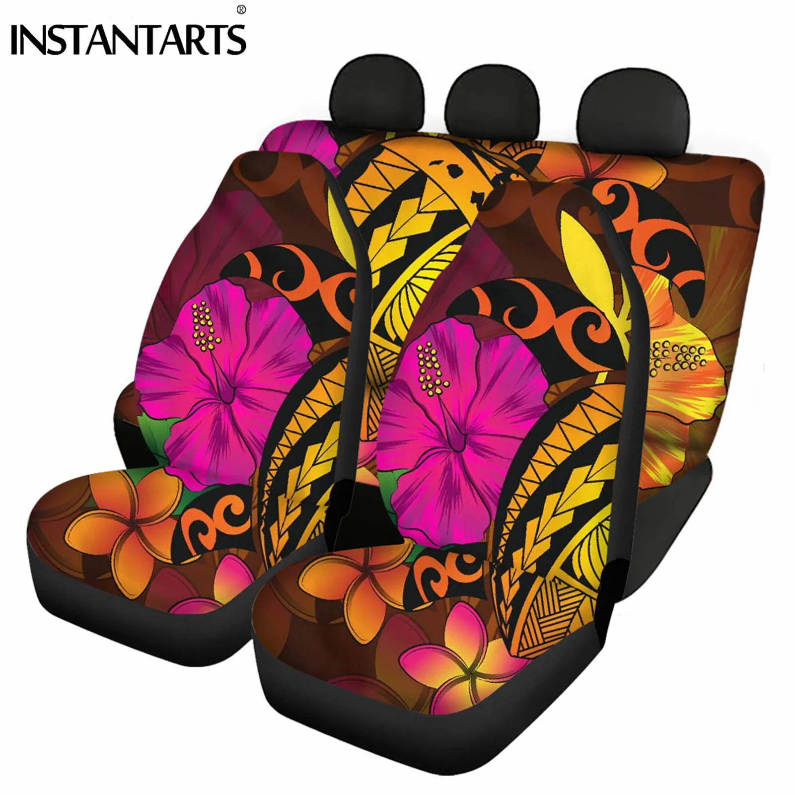 

INSTANTARTS Polynesian Hawaiian Plumeria Flower Print Car Seat Cover Breathable Automobile Seats Protector fit Most Cars Stylish