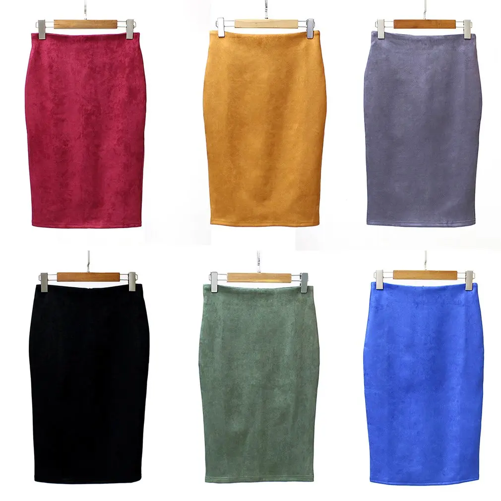 Женская замшевая юбка-карандаш серая/Розовая Повседневная стрейчевая юбка с