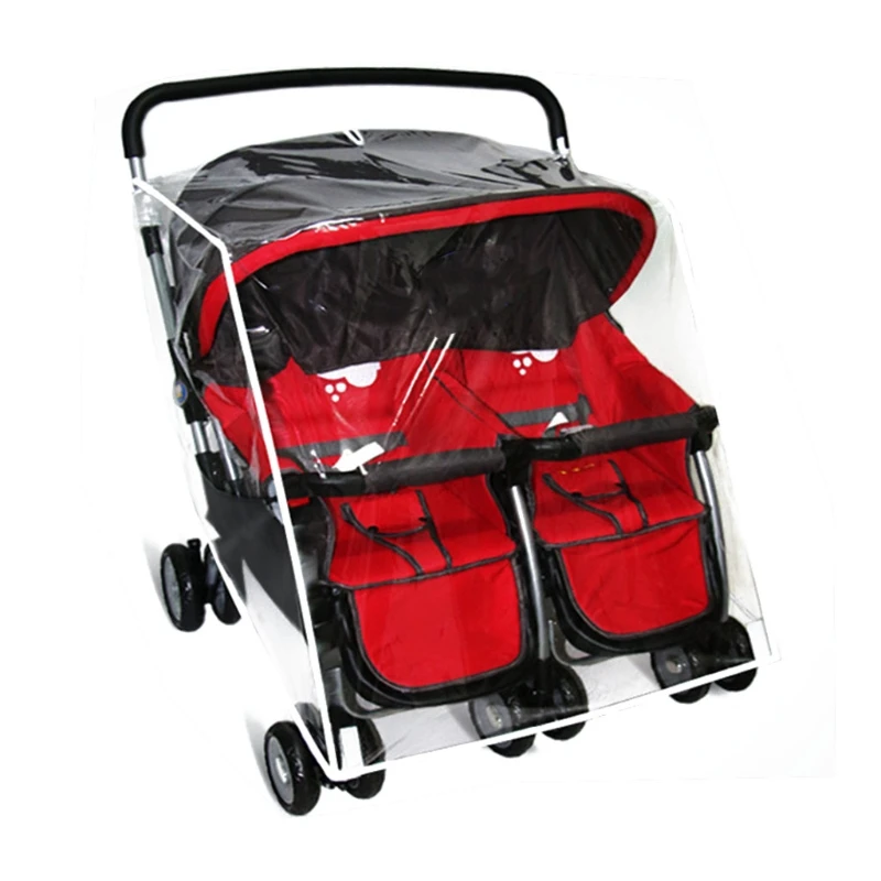 Baby Stroller Rain Cover Side by Side/Tandem Waterproof & Windproof Large Window for Travel Weather Shield Block Covid