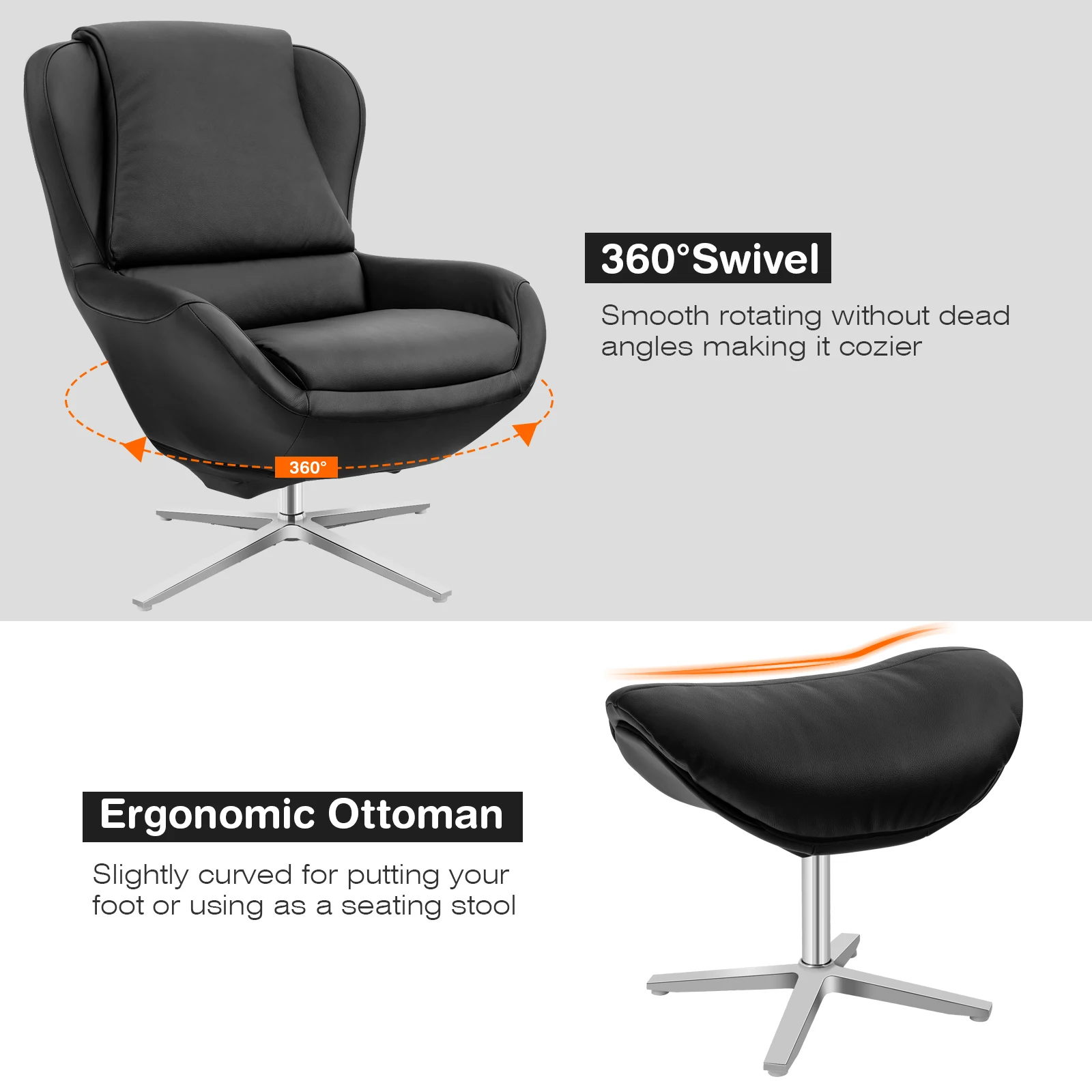 Кресло качалка Costway HU10046 поворотное кресло из натуральной кожи оттоманка|Диваны