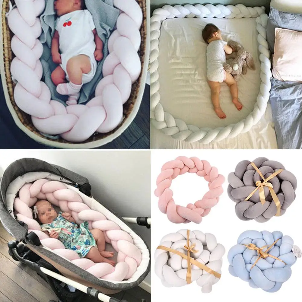 

White/Gray/Blue/Pink Crib Bumper Pillow Bed Safe Braid Pillow Pad Plush PP Cotton Soft Bedding Baby Bumper Pillow Comfortable