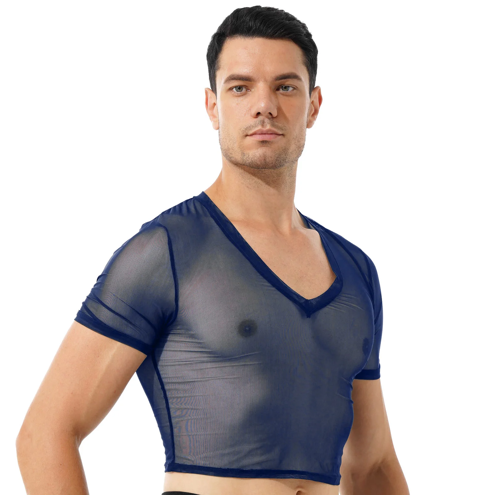 Мужские футболки с коротким рукавом прозрачная сетчатая укороченная футболка в