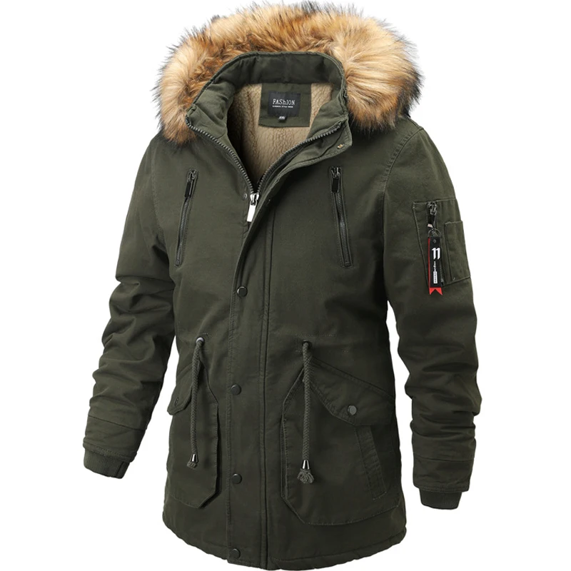 Зимнее пальто ветровка Мужская Утепленная парка с мехом и капюшоном Уличная