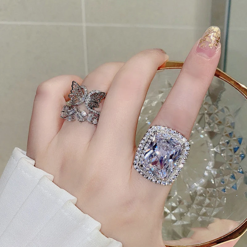 

New Luxury 925 Sterling Silver Engagement Wedding Bands Ring Zircon Crystal Jewellery Rings for Women Girls Anniversary Gift