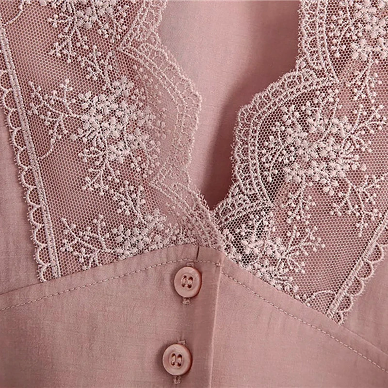 Женская кружевная блузка za однобортная эластичная хлопковая рубашка с коротким