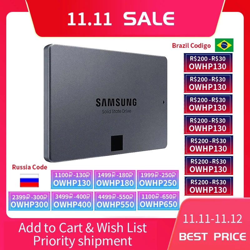 Новый Samsung 870 QVO SATA III 2 5 дюймов SSD от 1 до 4 к HDD MLC встроенный SATA3 диск для полу-зарядки