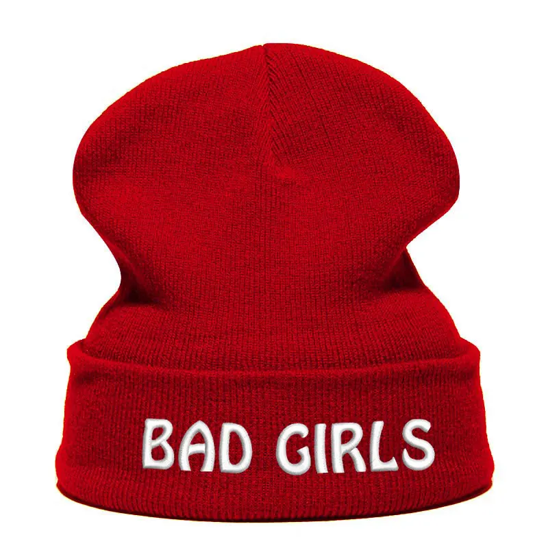 Beanie шляпа Skullie шапка, вязаная шапка-носок Зимняя Вышивка в стиле панк Для мужчин Для женщин подростков уличных танцев забавные персонализированные Csutomized плохие девчонки - Цвет: Бургундия