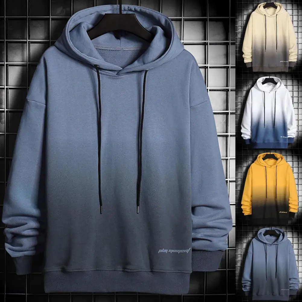 

Мужская толстовка с капюшоном контрастных цветов с градиентом, плюшевая Толстовка для молодых студентов, повседневные трендовые толстовки...