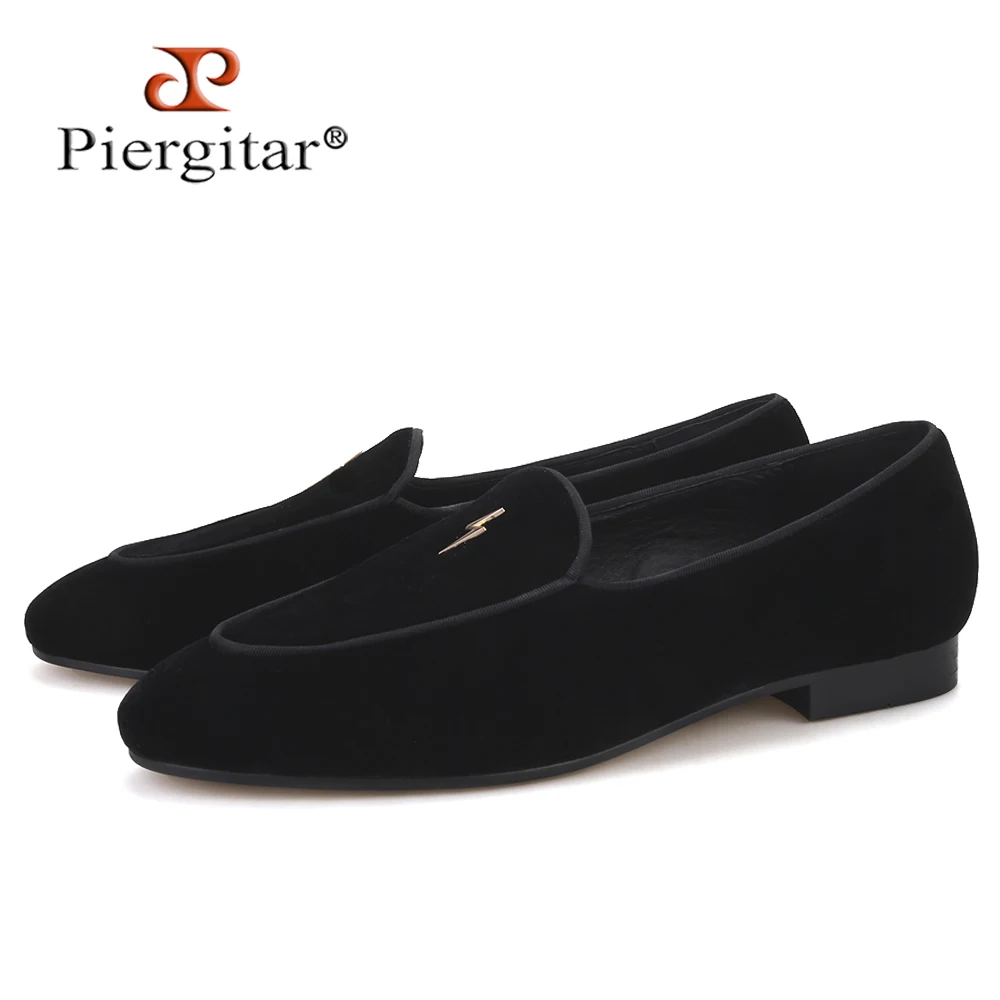 Лоферы мужские вельветовые Piergitar черного цвета с молнией металлической пряжкой