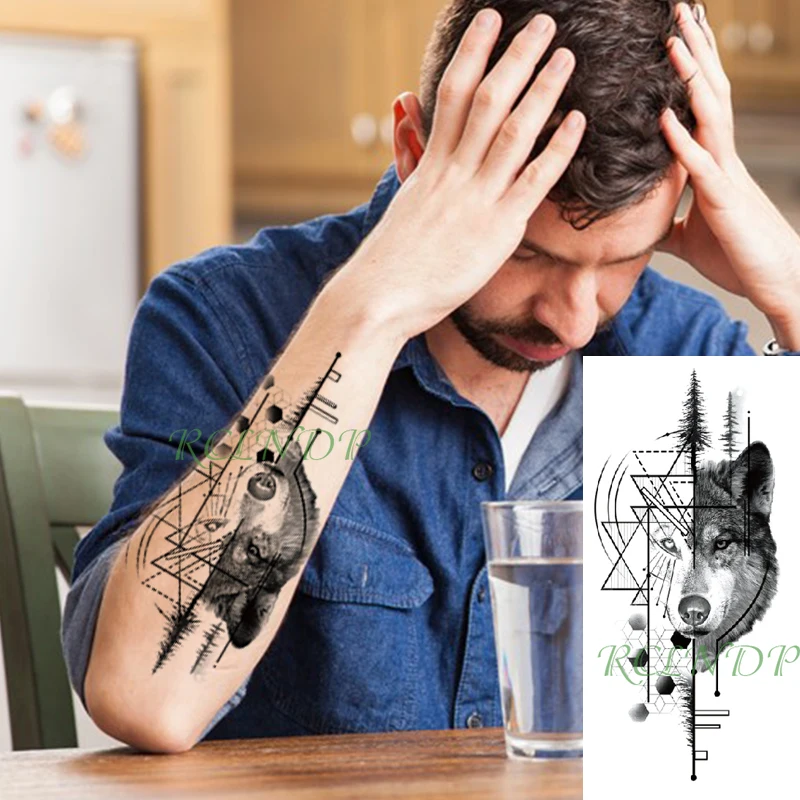 Водонепроницаемая Временная тату наклейка с головой волка животный треугольник