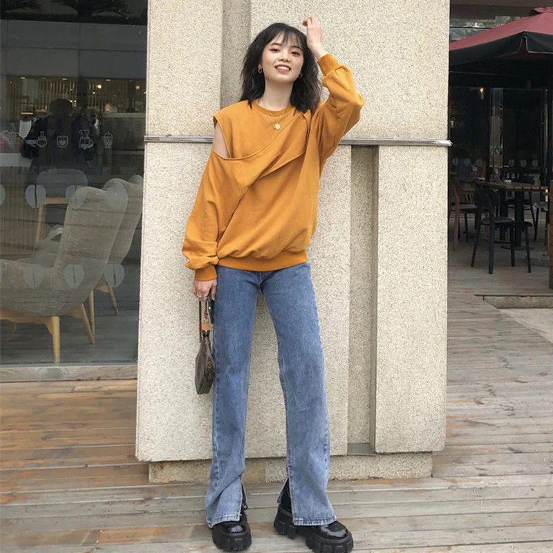 

Sweatshirts Women Hollow Out Fashion Design Chic Spring Harajuku Solid Baggy Student Hipster Soft New Collection Femme Clothing