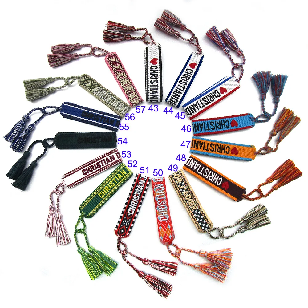 

Various Colors Bracelet with Words Adjustable Tassel Rope Jewelry Gift for Unisex Embroidered Fabric Bracelets Wholesale