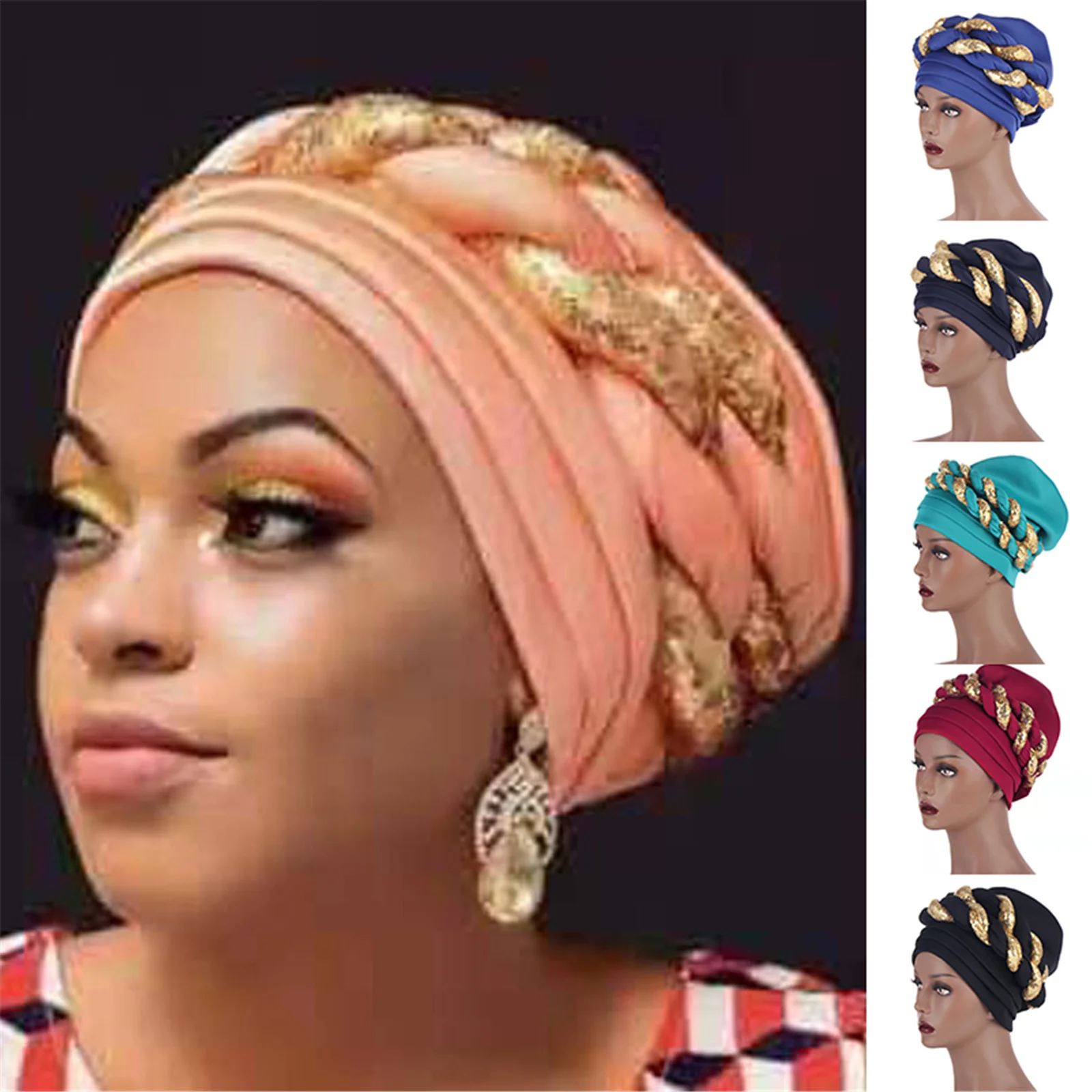 

Headwraps for Women African Braided Beanie Turban with Sequins Long Hair Sleeping Headband Cap for Muslim NYZ Shop