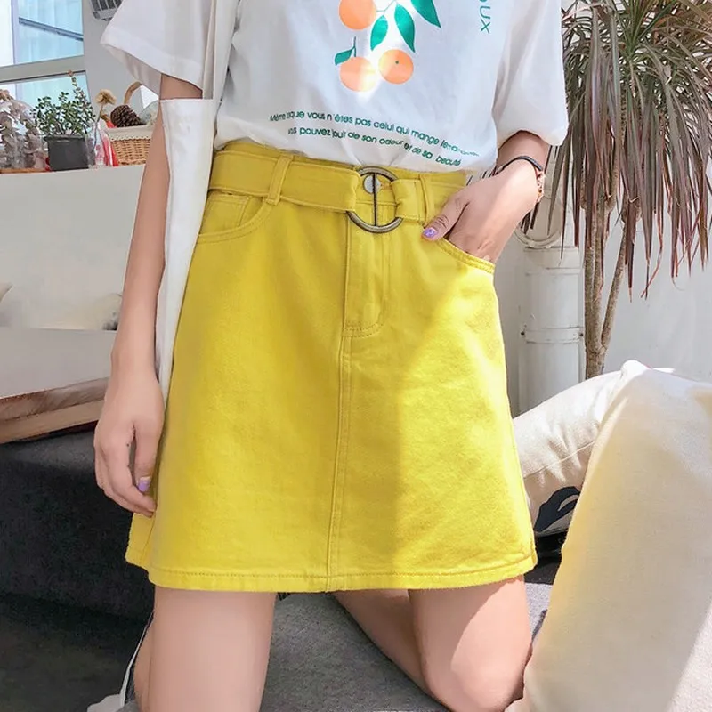 Черный Красный Юбка цвета хаки Повседневная Harajuku джинсовые юбки Jupe Mujer в духе