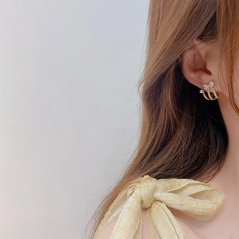 

14K Real Gold Plated Bow Earring Bling AAA Zircon CZ Earrings 2021 Trend Earrings Women Wedding Jewelry Pendant