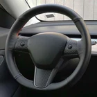 Чехол рулевого колеса автомобиля мягкая мужская прошитая вручную обувь черного цвета из искусственной кожи для Tesla модель 3 2017-2019 Оплетка на руль