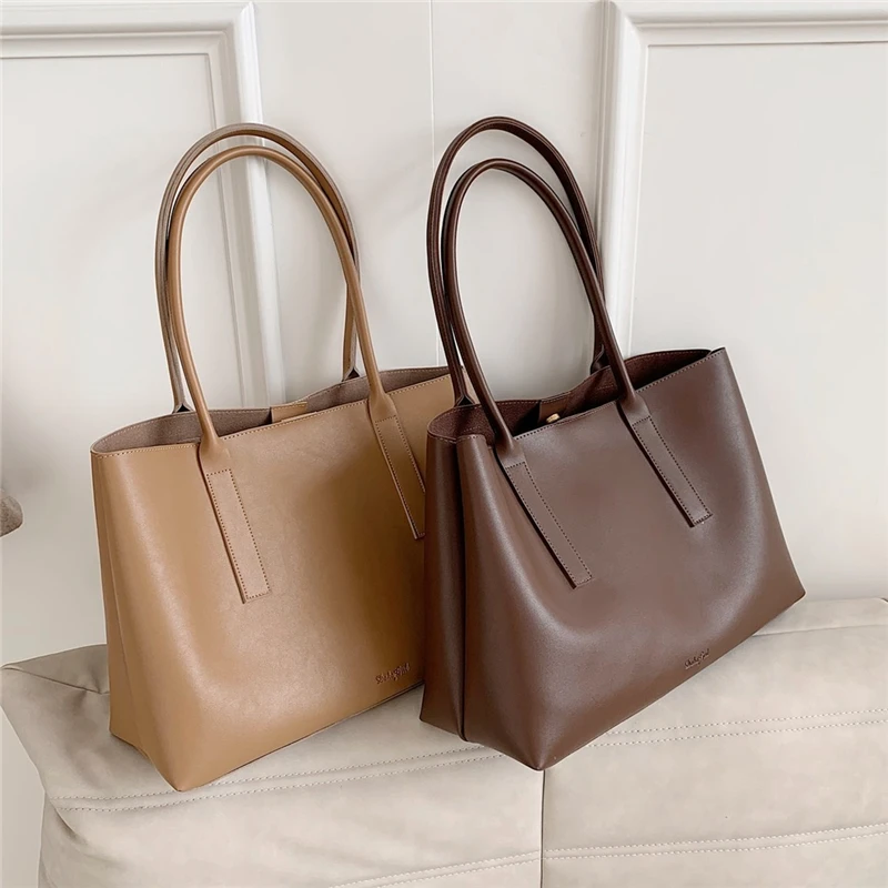 

Burminsa Vintage Big Women Tote Bags Large Capacity Work Ladies Handbags Soft PU Leather Shopper Purse Female Shoulder Bags 2021