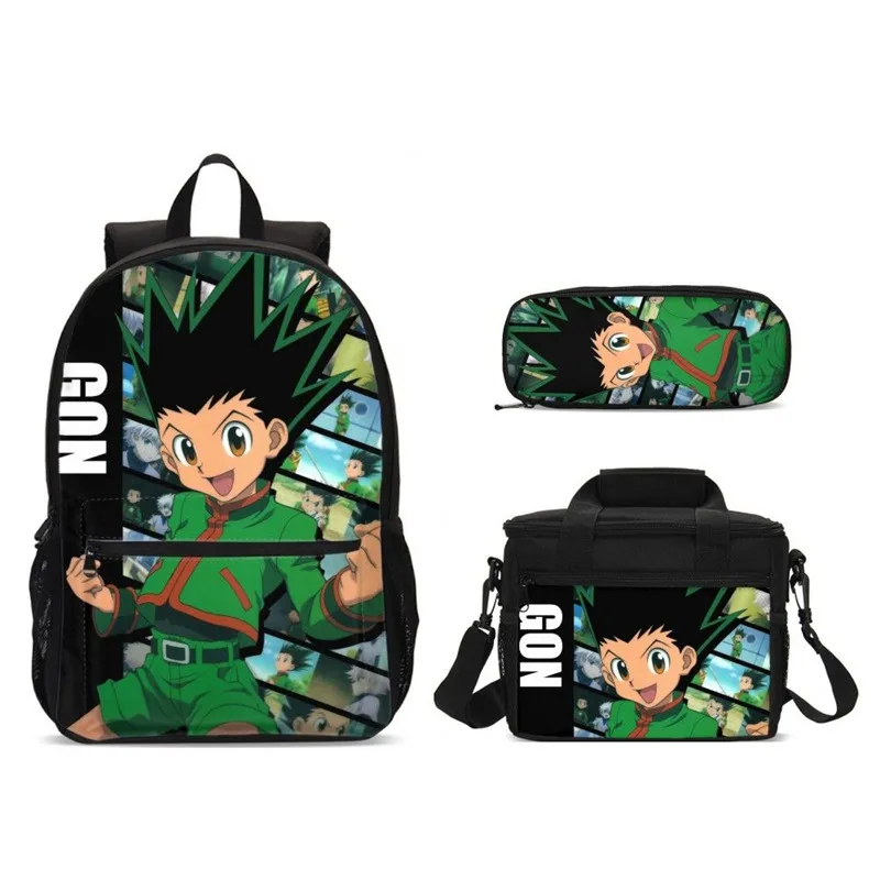 

3Pcs/set Casual SchoolBags With Food Bag Children Hunter X Hunter Print Kids School Backpack Bookbag For Teen Boys Girls Mochila
