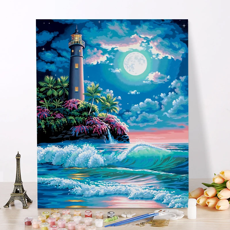 40x50 см DIY картина по номерам Романтическая Луна море Современная Настенная ручная