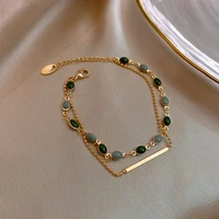 korean bracelets for women blue green crystal charm vintage french hand chain gold beaded double layered adjustable bracelet