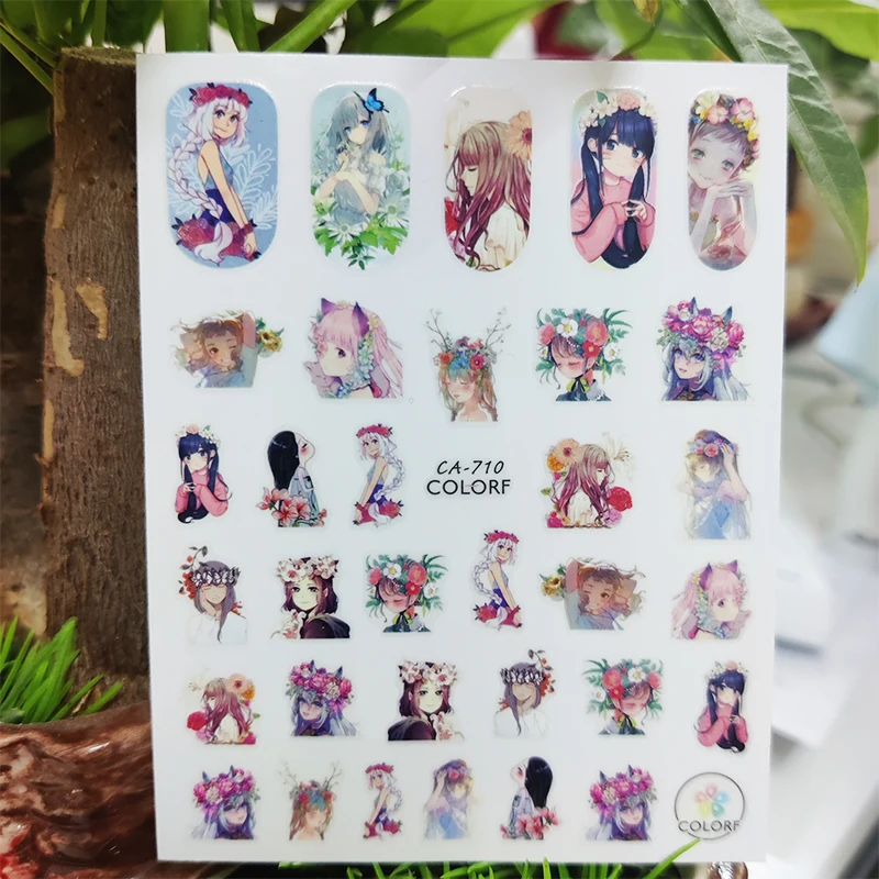 

3D Stickers for Nails Cartoons Cute Girl Flower Anime Design Nails Art Decoration Manicure Sticker Sliders Nail Foil Accessories
