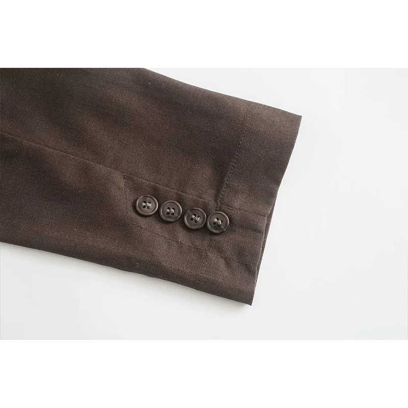 

WXWT Za Fashion Women Solid Linen Blazer Coat Vintage Notched Collar Pocket 2021 New Arrivals Female Casual Chic Top CD8189