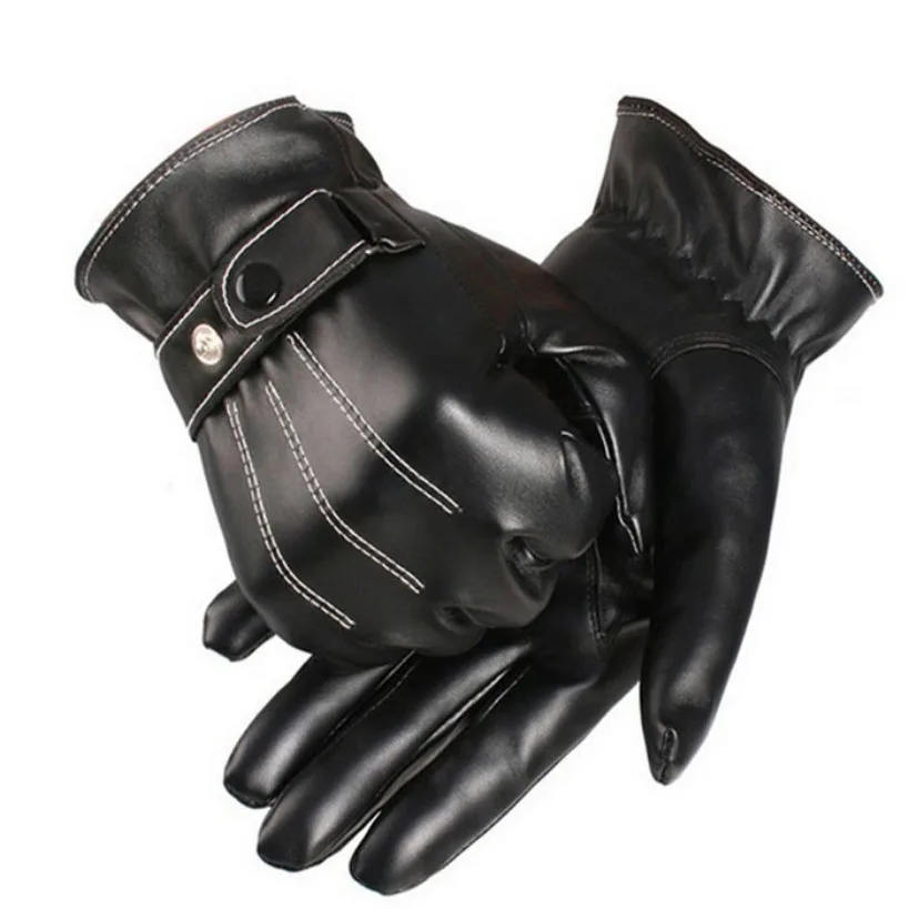 

Gloves Men Wearable Winter Leather Black Gloves Button Warm Mittens Luxurious PU Leather Driving Men's Genuine