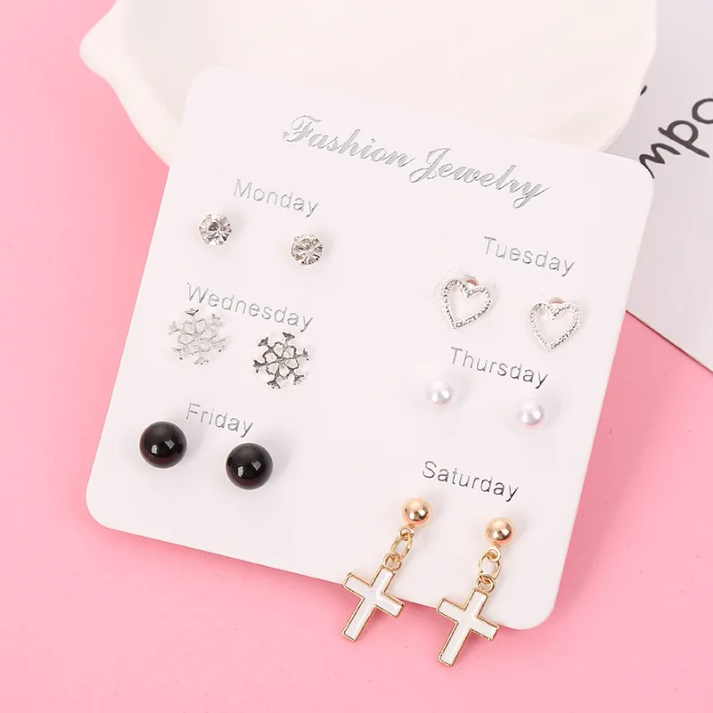 

6 Pairs of Simple Cross Stud Earrings Simple Small Jewelry Gift Accessories Fashion Ear Rings for Women