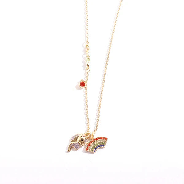 Necklace Pcs Высокое качество Новая мода Асимметричные серьги-кольца Изысканные проложить AAA+ циркониевые кристаллы фрукты Радужная Подвеска Серьги для женщин - Окраска металла: Necklace Pcs