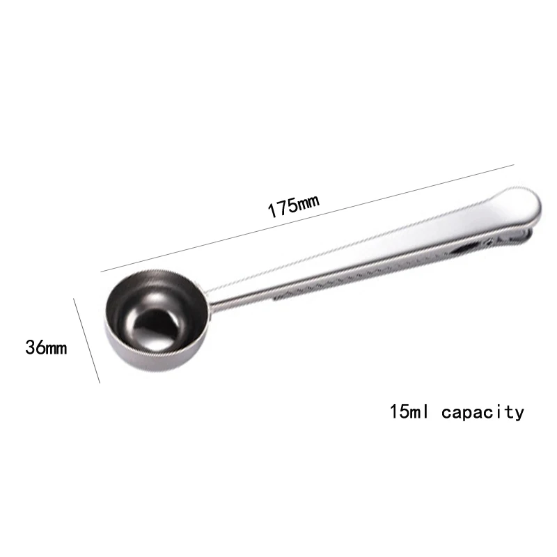 

1PC Stainless Steel Coffee Spoon Two-in-one Seal Clip Multifunction Coffee Measuring Tool Useful Kitchen Supplies Scoop with Bag