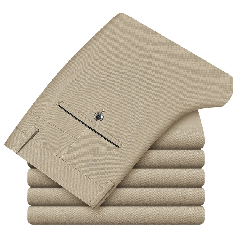 

4 colors 98% pure cotton 2020 new style men's boutique classic straight loose high waist high quality elastic casual pants