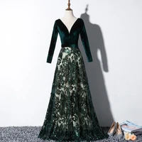 luxury banquet noble wedding party dresses green v neck backless sexy lace long maxi business velvet elegant banquet dresses