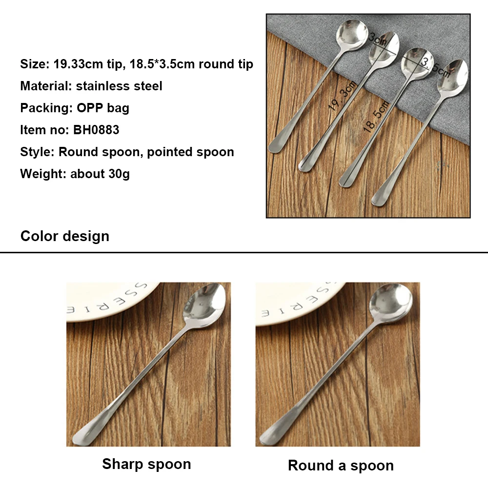 

1PCS Creative Stainless Steel Long Handled Coffee Spoon For Drinks Ice Cream Dessert Tea Spoon Drinkware For Kitchen Accessories