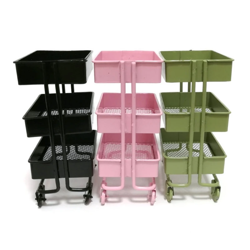 

H051 Mini Trolley Floor Storage Rack with Wheels Dollhouse Miniature Furniture Shelf Bookshelf Storage Display Rack Decoration