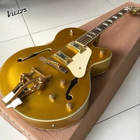 custom shop f hollow body jazz electric guitar 6 strings gold top jazz guitarra support customization gitaar
