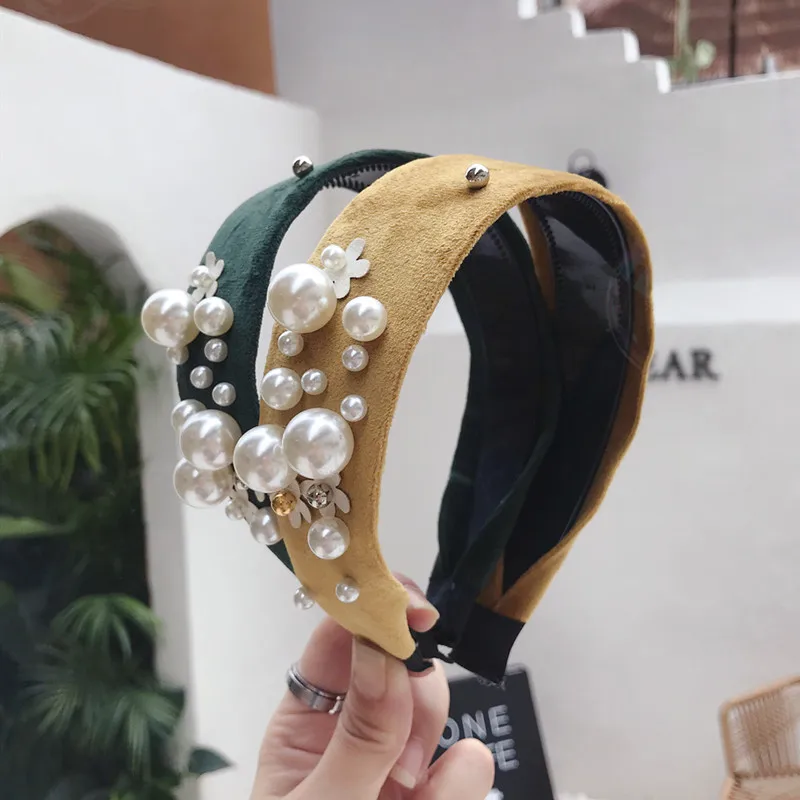 

Full drill Lace Big pearls Hair Hoop Headband Hairband for Women Girls Shining Hair Band Hair Accessories 2018 New