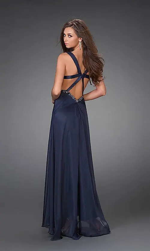 

Vestido longo graduation dress 2021 new Hot Sale Design New Backless Sexy Open Leg Navy Blue Beading Chiffon Homecoming Dresses