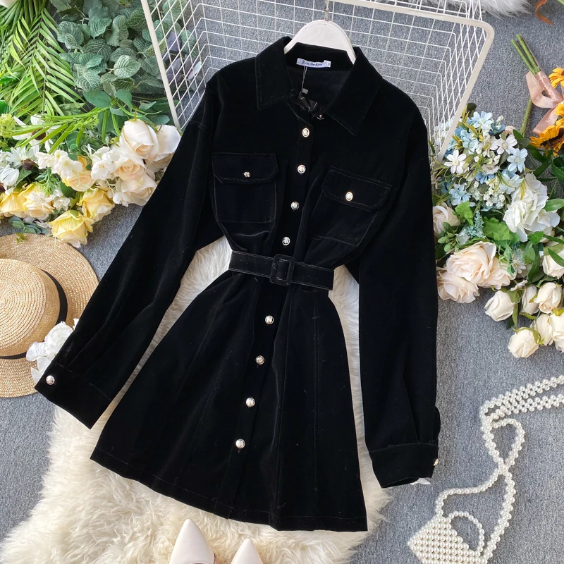 Деловое платье для женщин офисное тонкое ТРАПЕЦИЕВИДНОЕ бархатное с длинным