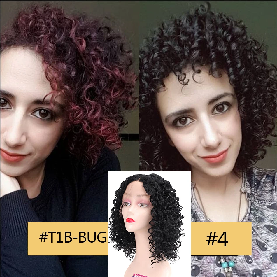 

Afro Curls Synthetic Lace Front Wig Short 14" Middle Part Afro Kinky Curly Wigs For Women Organic Fake Hair BOOMING HAIR