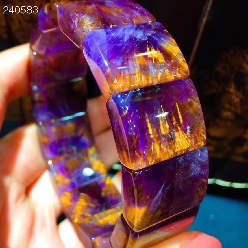 

Natural Cacoxenite Purple Gold Rutilated Quartz 20x15.4x7mm Rectangle Beads Bracelet Bangle For Women Men Genuine AAAAAA