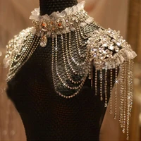 silver color bridal chain tassel shoulder strap bride beads lace jewelry crystal accessories wedding necklace jewerly sets
