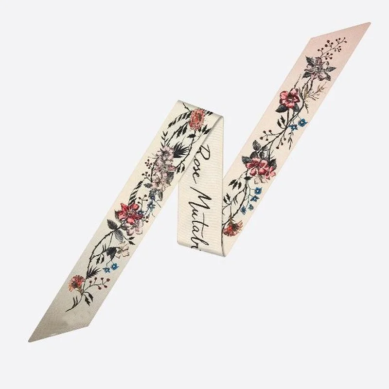 

Long Thin Scarf Silk Ribbon Satin Twill Straps Handbag Hair Tie Floral Printing Office Womens Kerchief Elegant Fashion