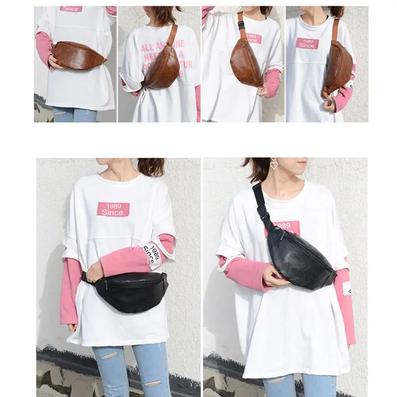 

Unisex Vintage PU Leather Fanny Pack Waist Bum Belt Bag Men Women Casual Shoulder Chest Bag Crossbody Phone Pouch Bag 4 Colors