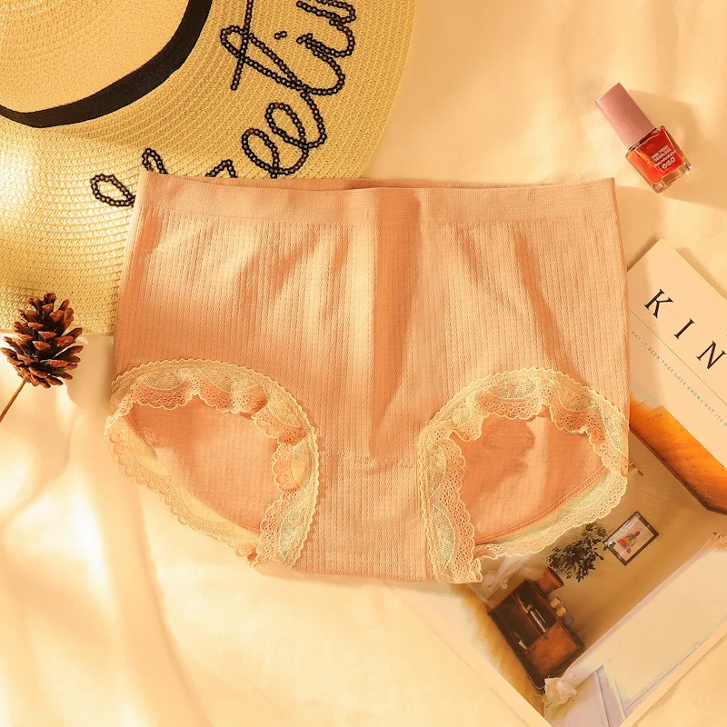 

LONKKO Sexy Underwear Women Panties Middle Waist Fashion Lace Side Female Cotton Plus Size Underpants Soft Breathable Briefs