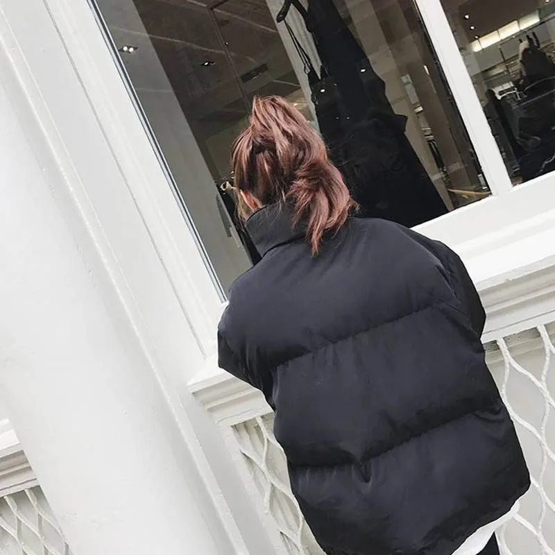 

Korean Style 2019 Winter Jacket Women Stand Collar Solid Thicke Warm Female Down Cotton Loose Oversized Womens Short Parka