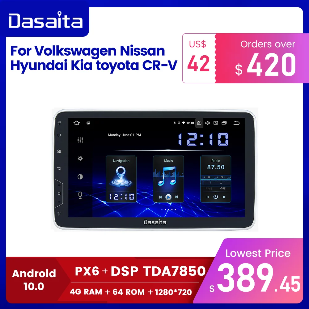 Dasaita Android 10 IPS Экран 2 Din Carplay универсальный автомобильный мультимедийный GPS