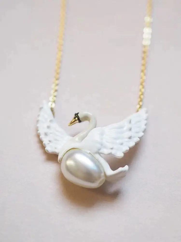 necklace Роскошные Дизайнерские эмалированные глазурь Белый лебедь женские серьги-гвоздики ожерелье ювелирные изделия Вечерние - Окраска металла: necklace