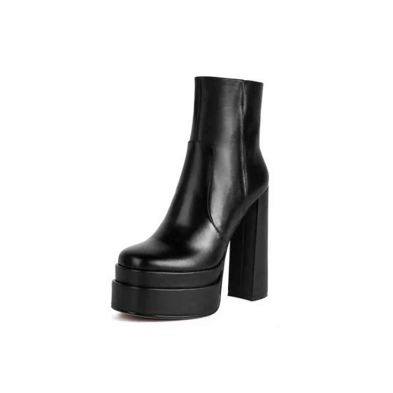 

2021 New Autumn and Winter Super High Heel Fashion Boots Waterproof Platform Leather Thick Heel Commuter Daily Short Boots