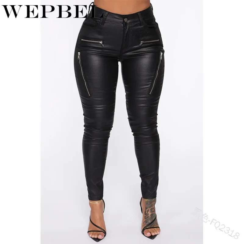 Пикантные облегающие брюки WEPBEL из искусственной кожи, Простые Женские однотонные обтягивающие брюки-карандаш с высокой талией, женские брю... от AliExpress RU&CIS NEW