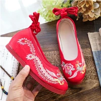 chinese bride xiuhe dress shoes red soles wedding embroidered phoenix shoes slope heel raised women single handmade cloth shoes